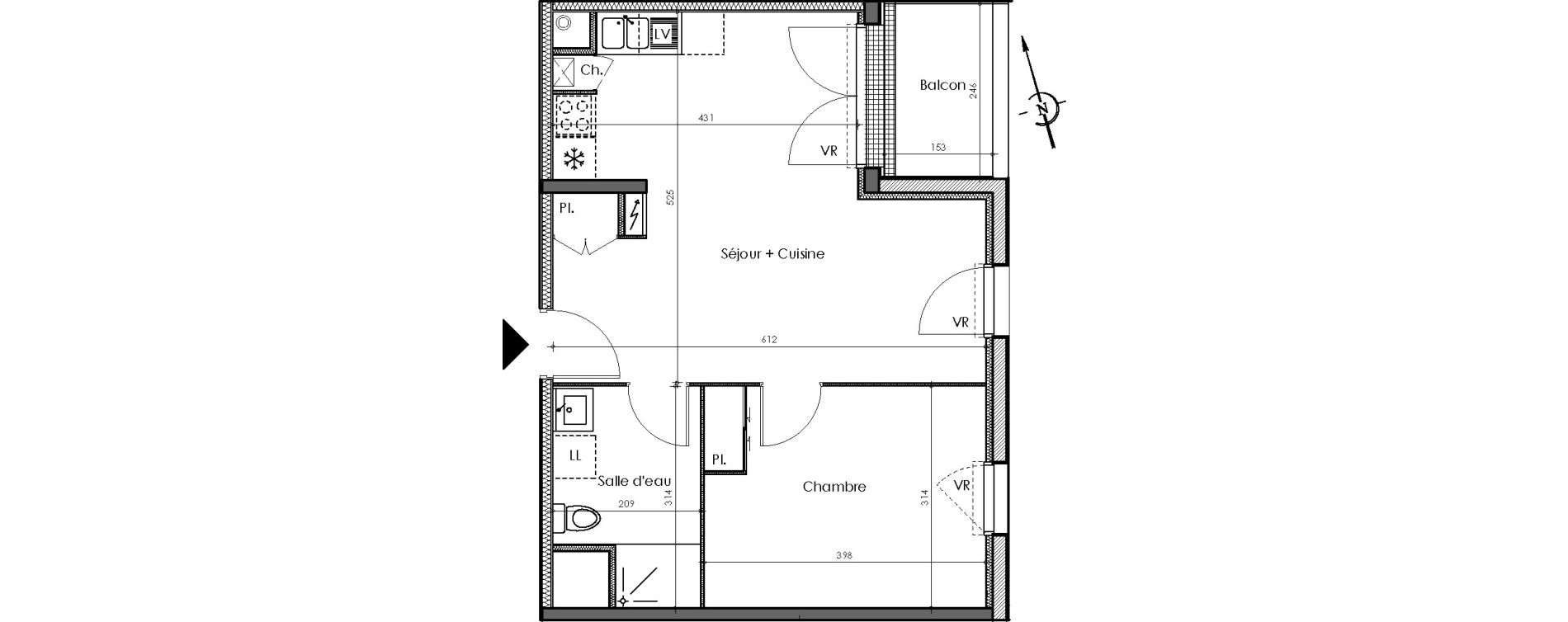 Appartement T2 de 44,51 m2 &agrave; Sautron Centre