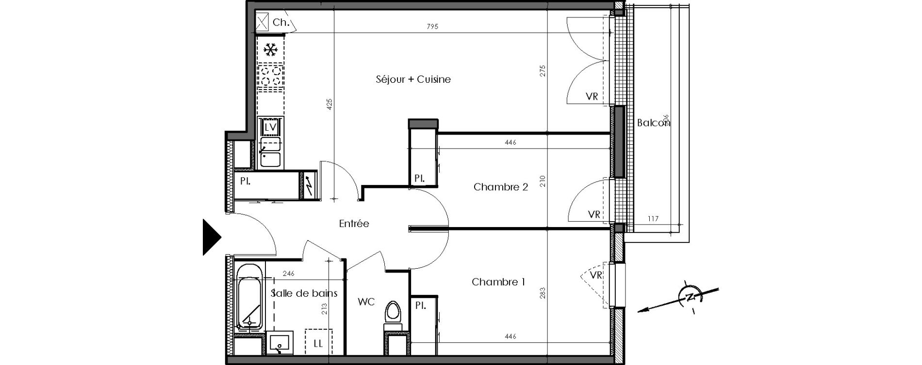 Appartement T3 de 61,24 m2 &agrave; Sautron Centre