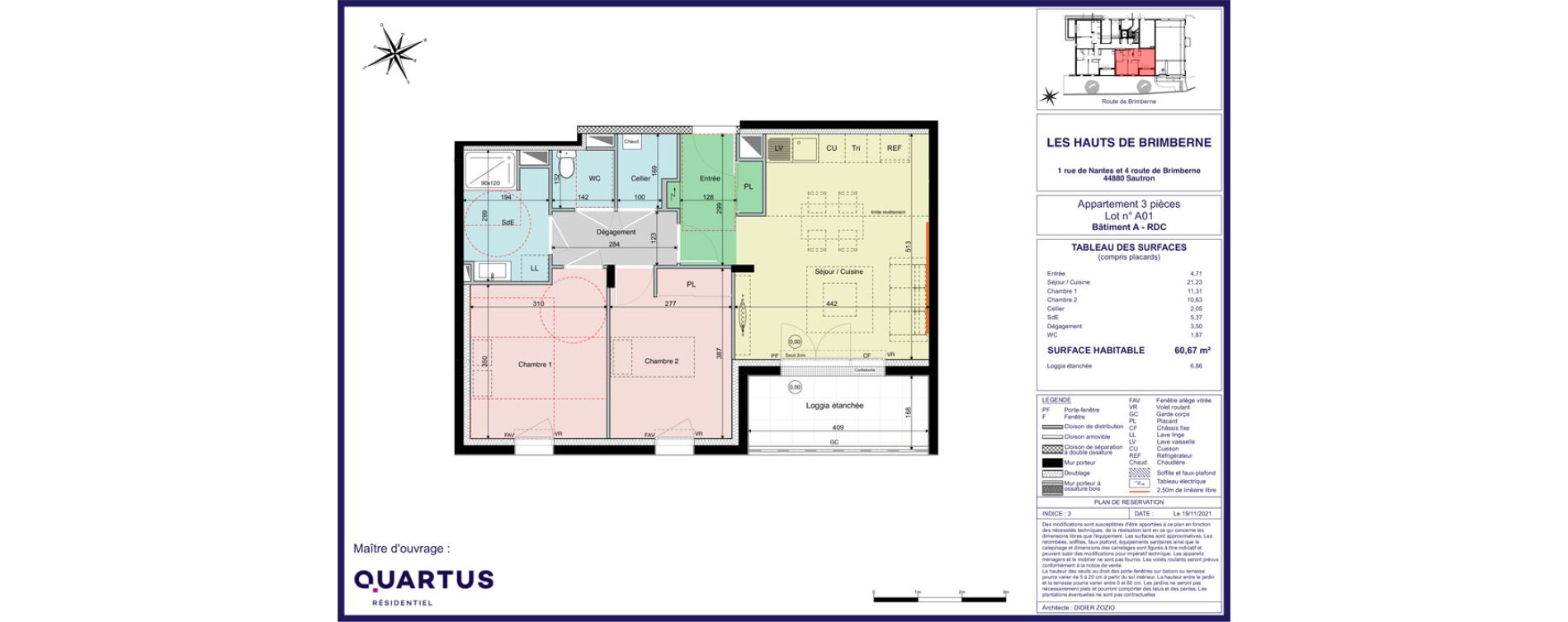 Appartement T3 de 60,67 m2 &agrave; Sautron Centre