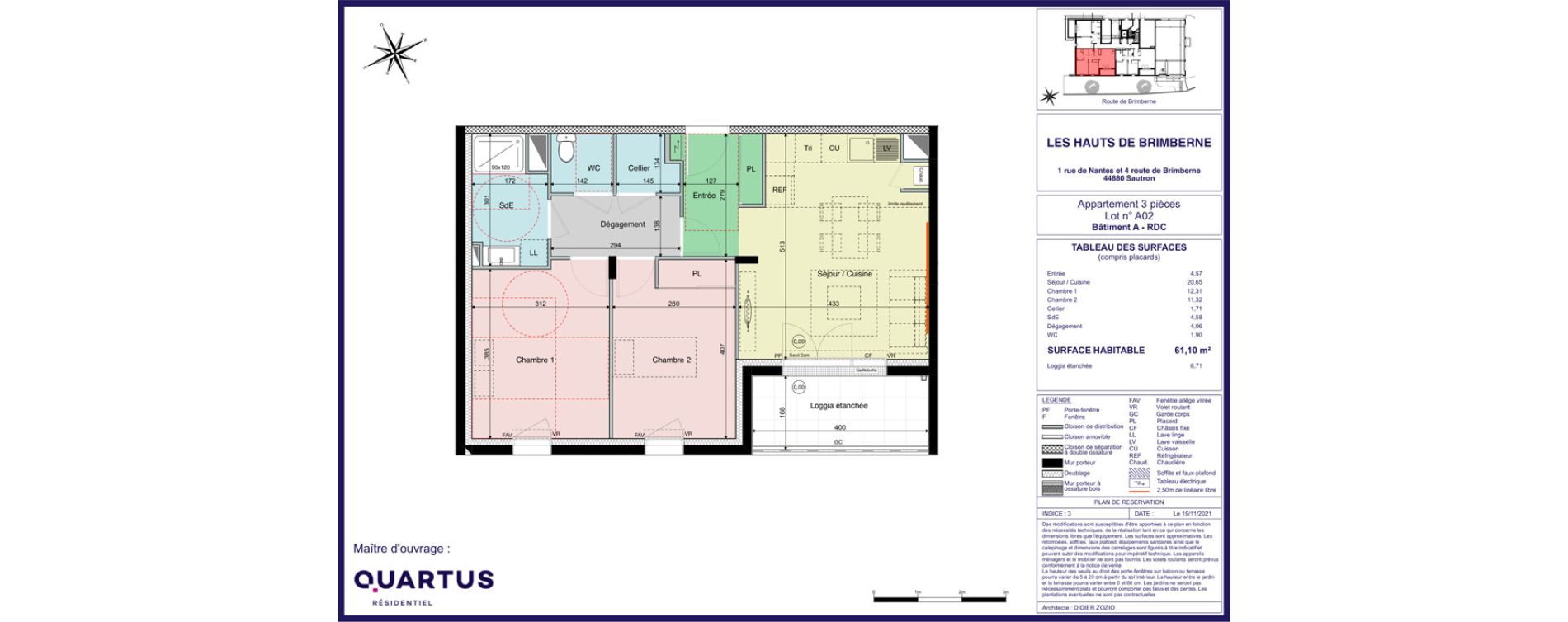 Appartement T3 de 61,10 m2 &agrave; Sautron Centre