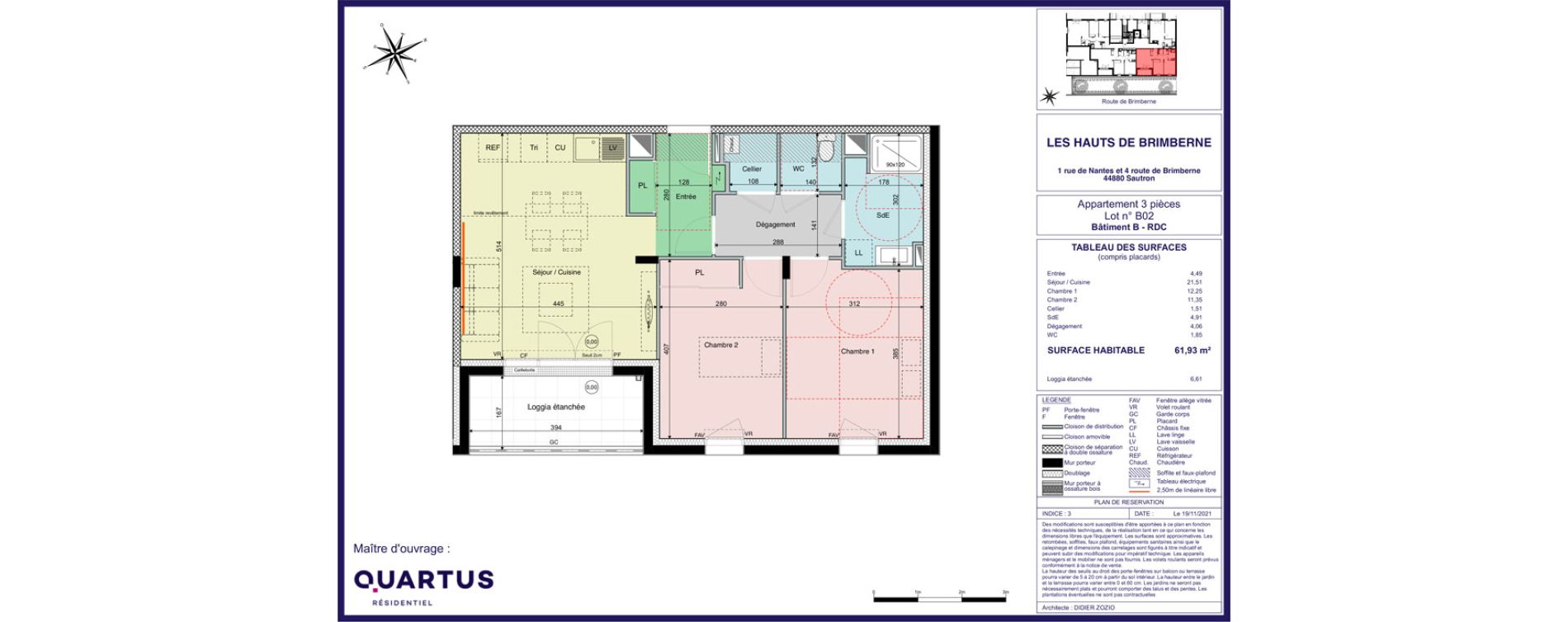 Appartement T3 de 61,93 m2 &agrave; Sautron Centre