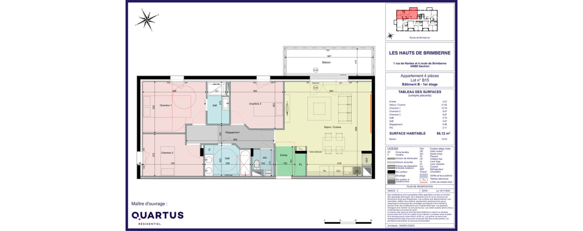 Appartement T4 de 86,12 m2 &agrave; Sautron Centre