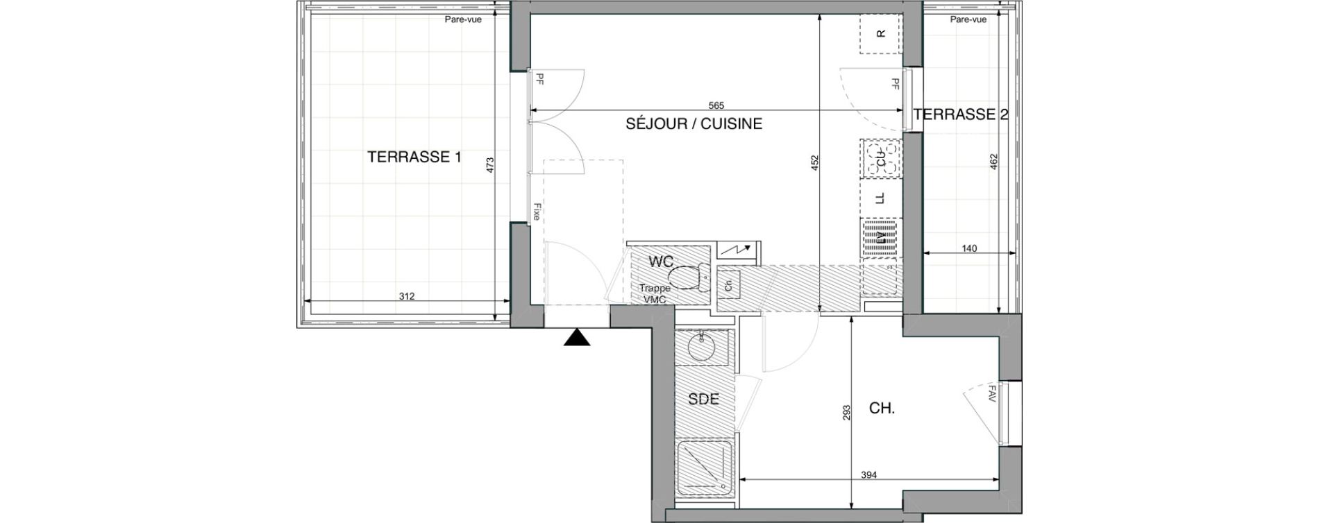 Appartement T2 de 37,63 m2 &agrave; Sautron Centre