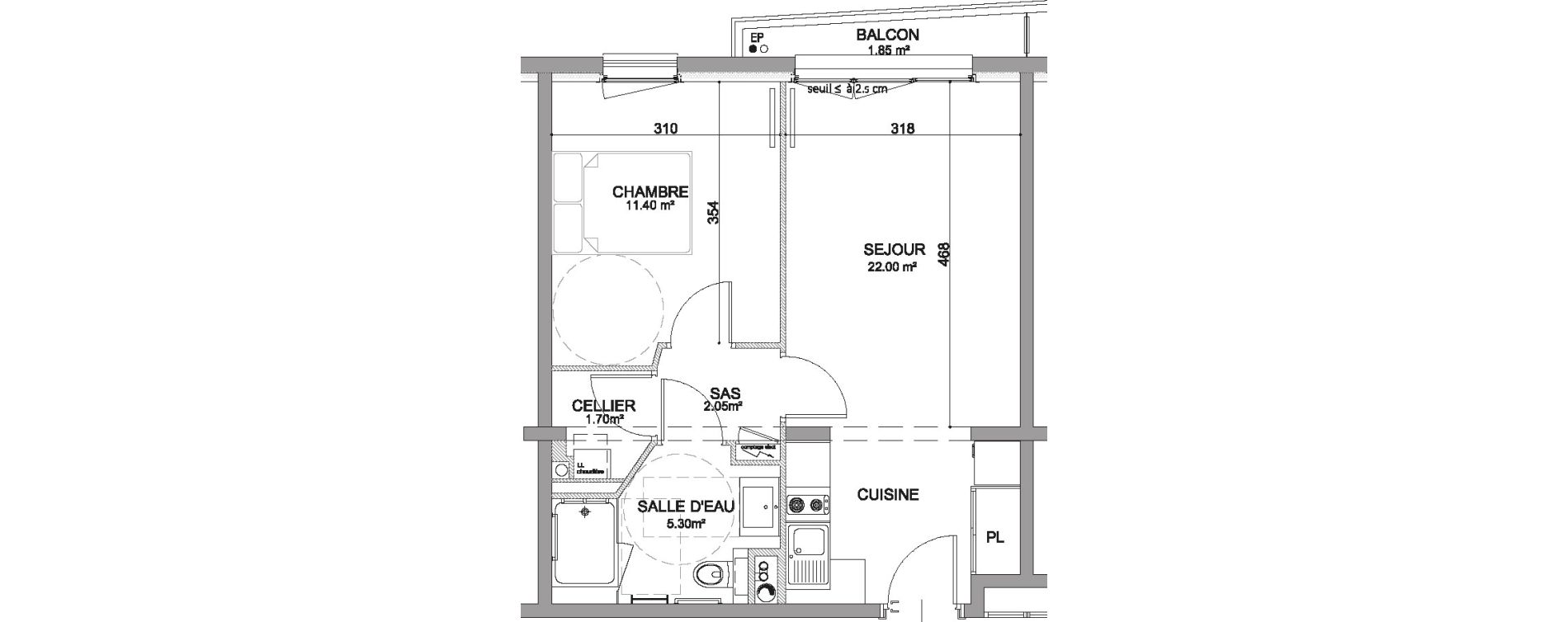 Appartement T2 de 42,45 m2 &agrave; Thouar&eacute;-Sur-Loire Thouare sur loire centre