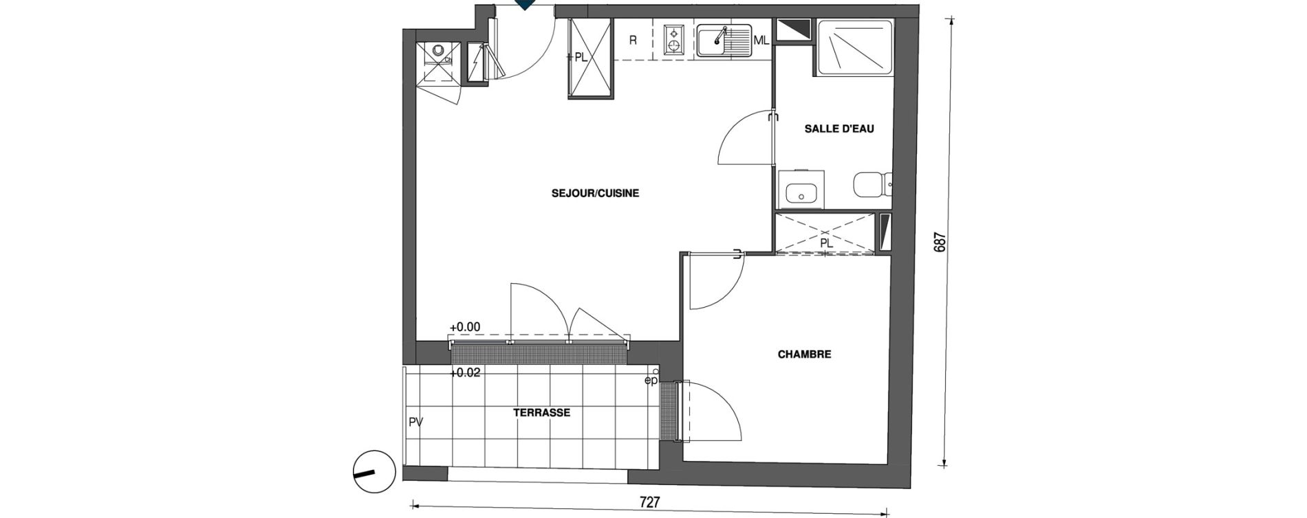 Appartement T2 de 40,65 m2 &agrave; Trignac Centre