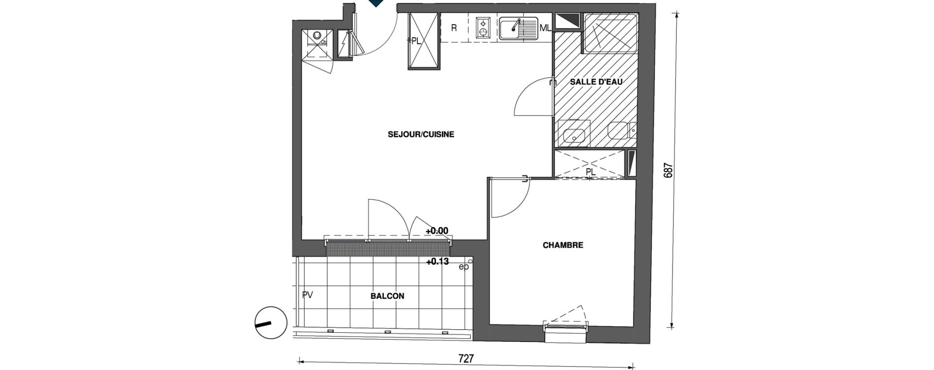 Appartement T2 de 40,65 m2 &agrave; Trignac Centre