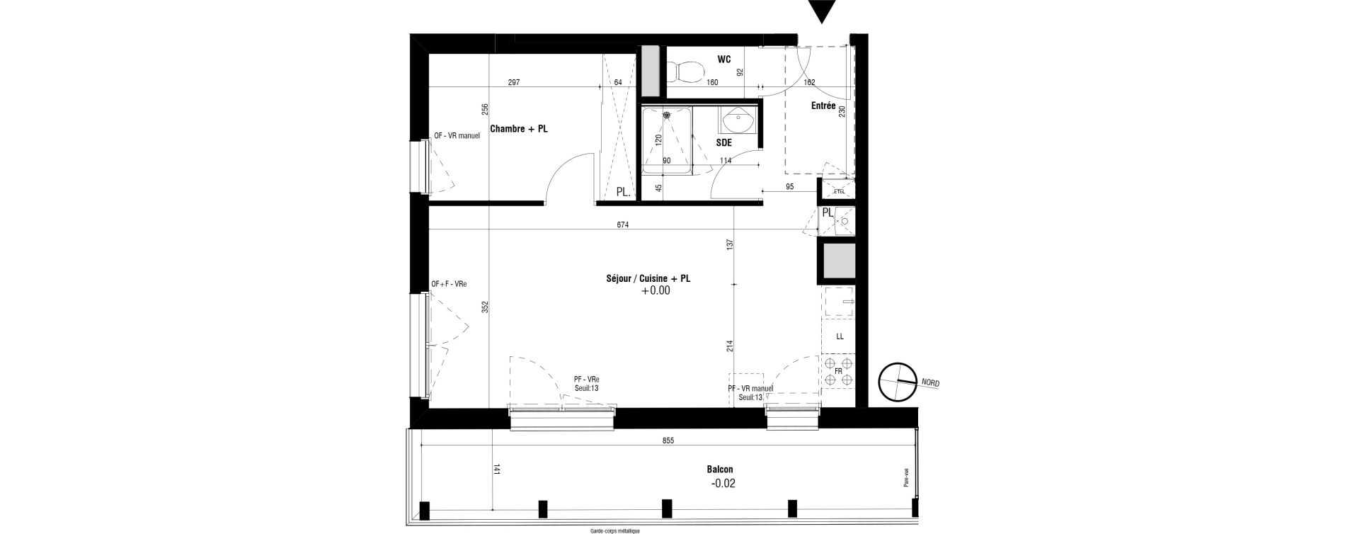 Appartement T2 de 43,75 m2 &agrave; Trignac Oceane acacias