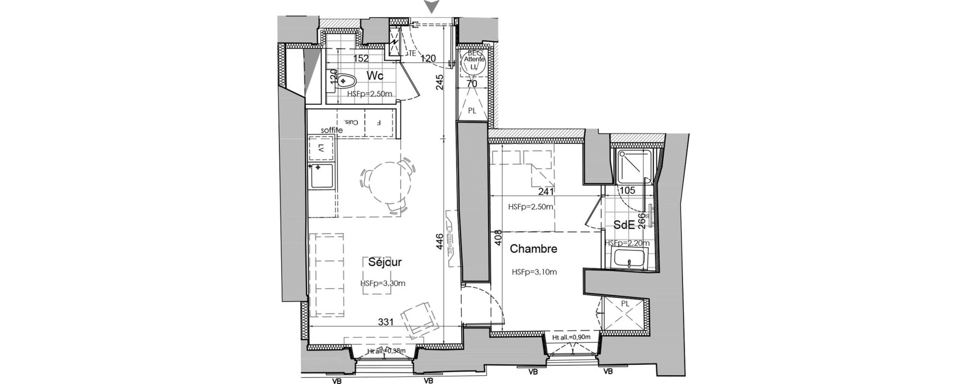 Duplex T2 de 34,29 m2 &agrave; Vertou Beautour
