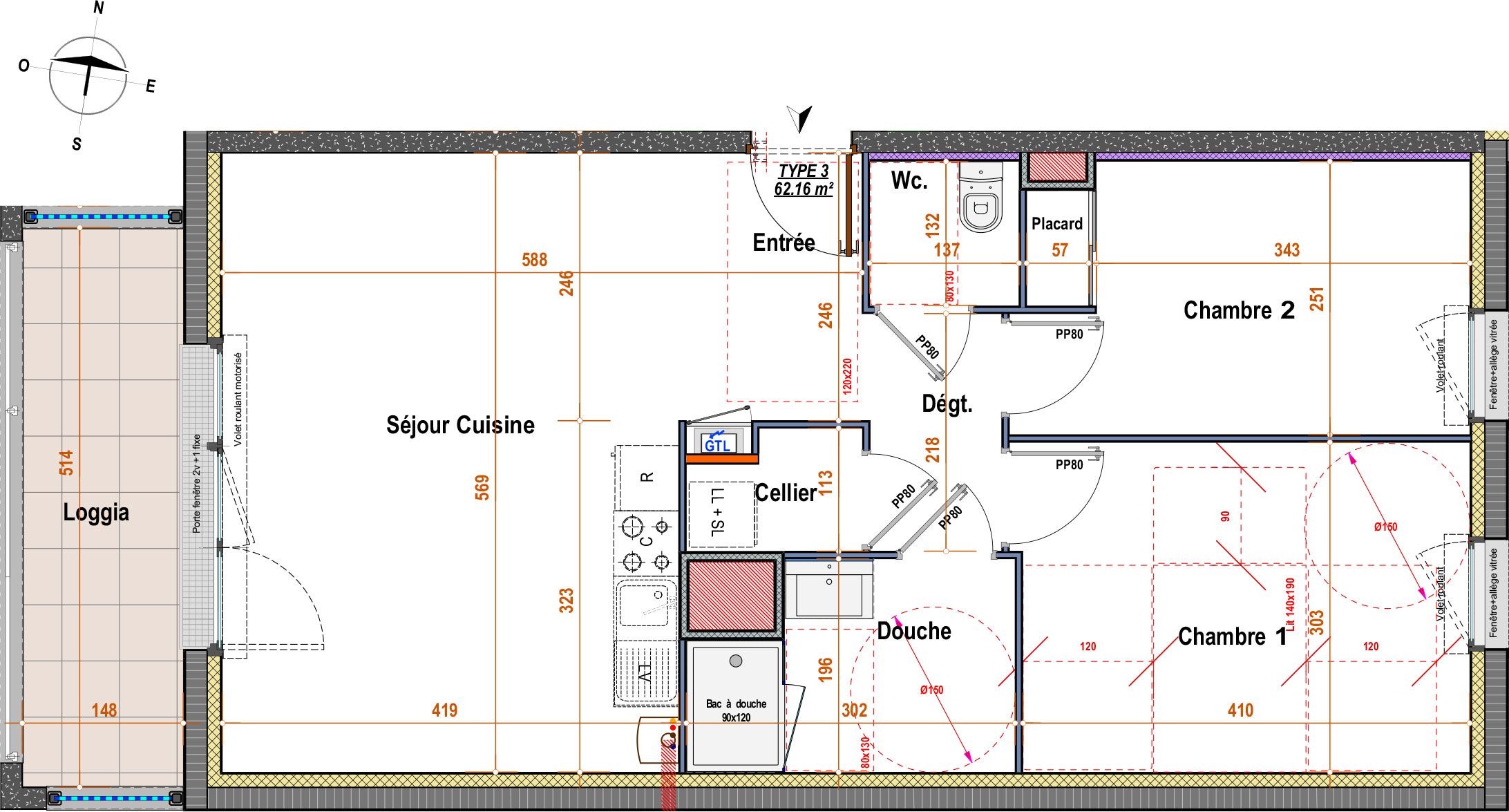 Appartement T3 de 62.16 m2 1er étage O 141 Cé Angers ref 174