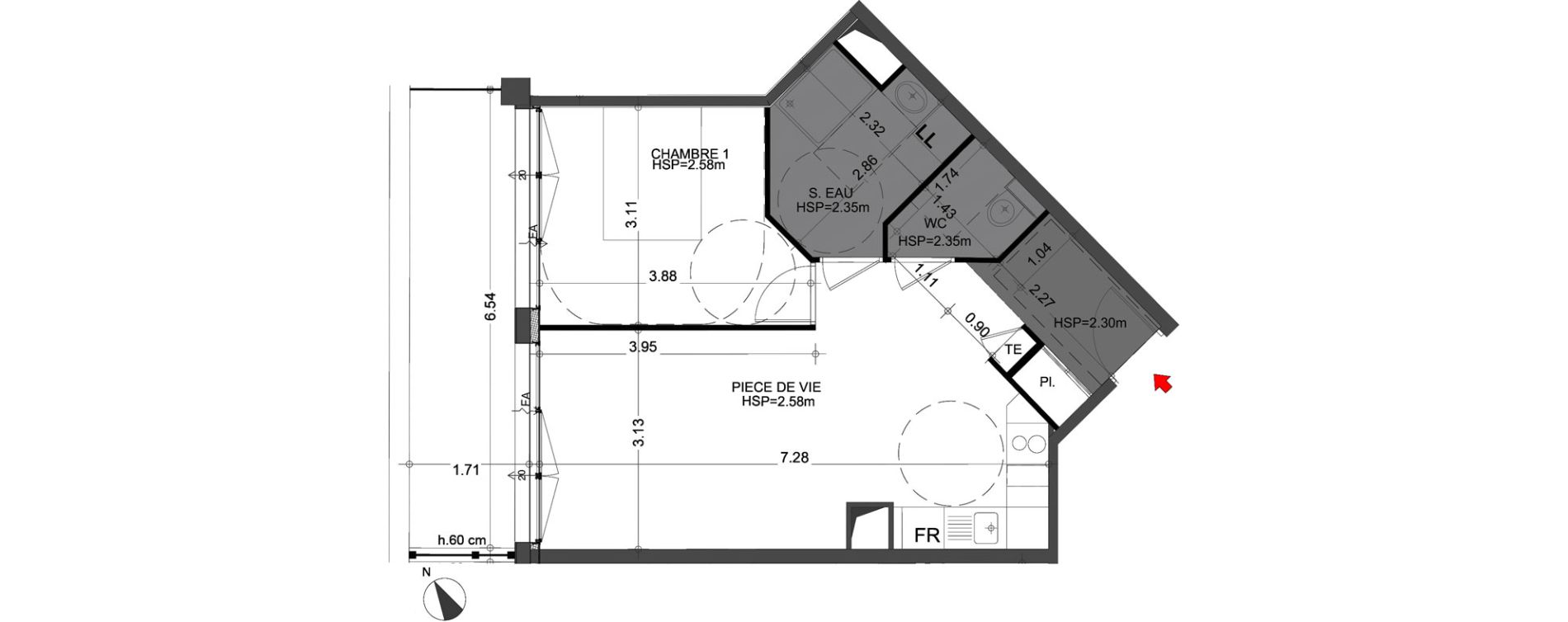 Appartement T2 de 46,73 m2 &agrave; Angers Centre