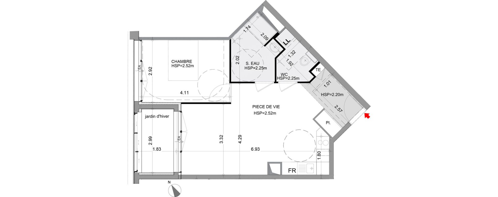 Appartement T2 de 50,78 m2 &agrave; Angers Centre