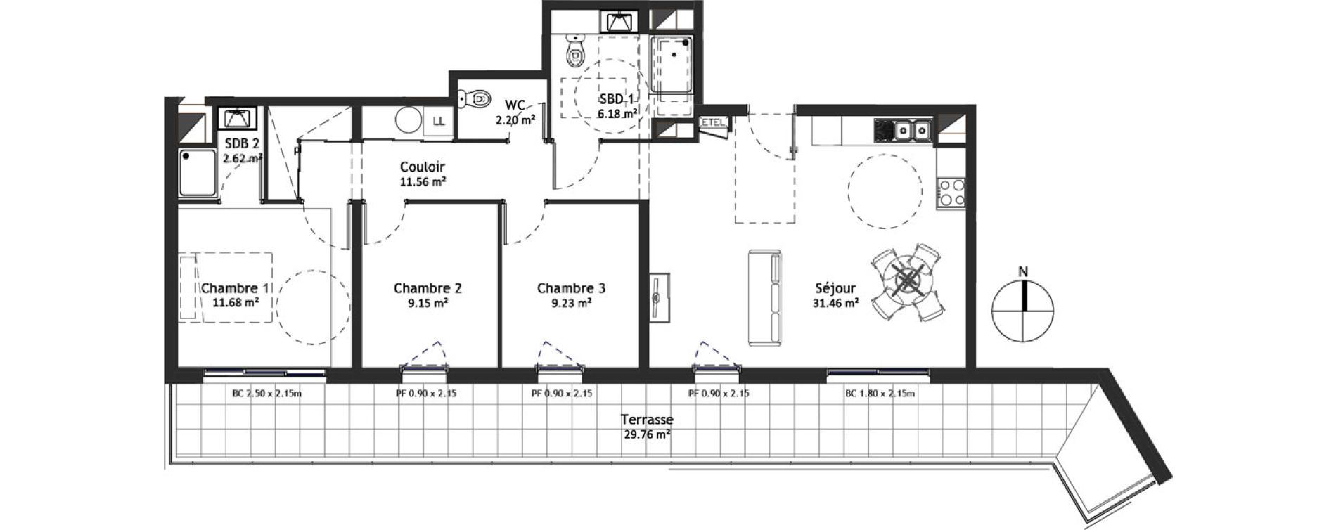 Appartement T4 de 84,08 m2 &agrave; Angers Croix blanche