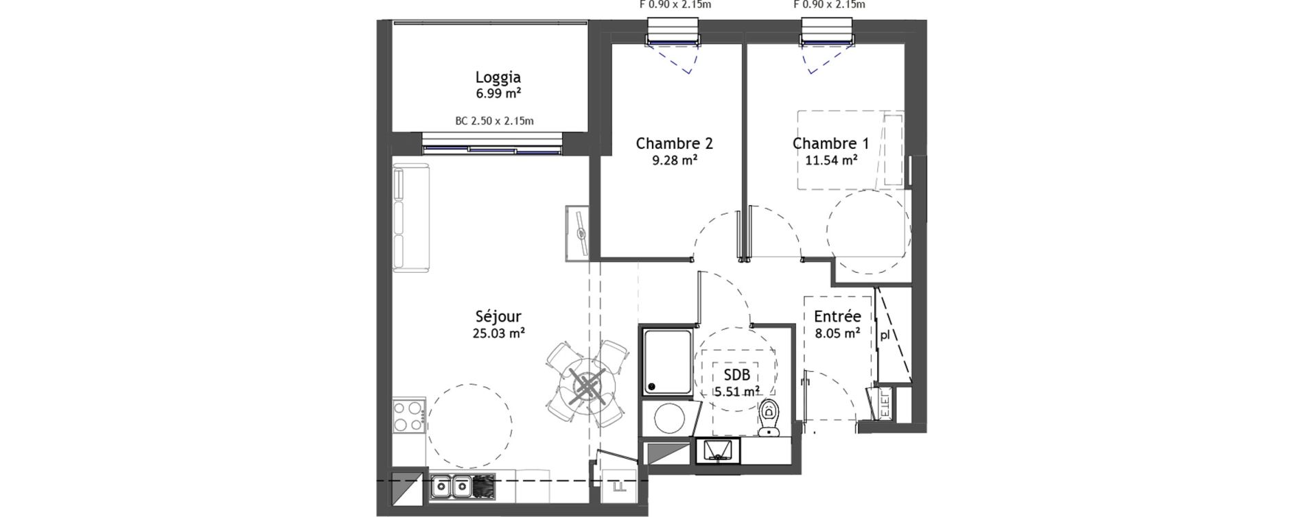 Appartement T3 de 59,39 m2 &agrave; Angers Croix blanche