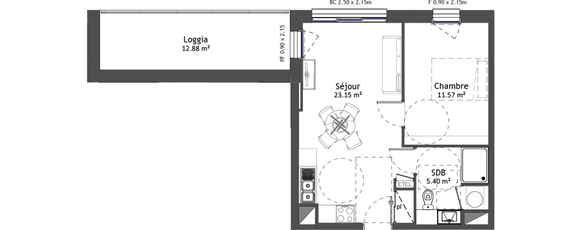 Appartement T2 de 40,12 m2 &agrave; Angers Croix blanche