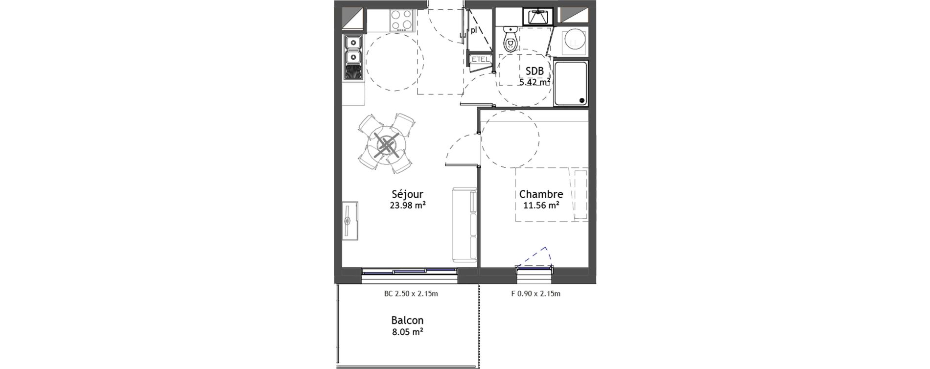 Appartement T2 de 40,95 m2 &agrave; Angers Croix blanche