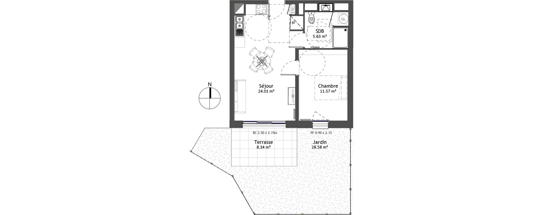 Appartement T2 de 41,21 m2 &agrave; Angers Croix blanche