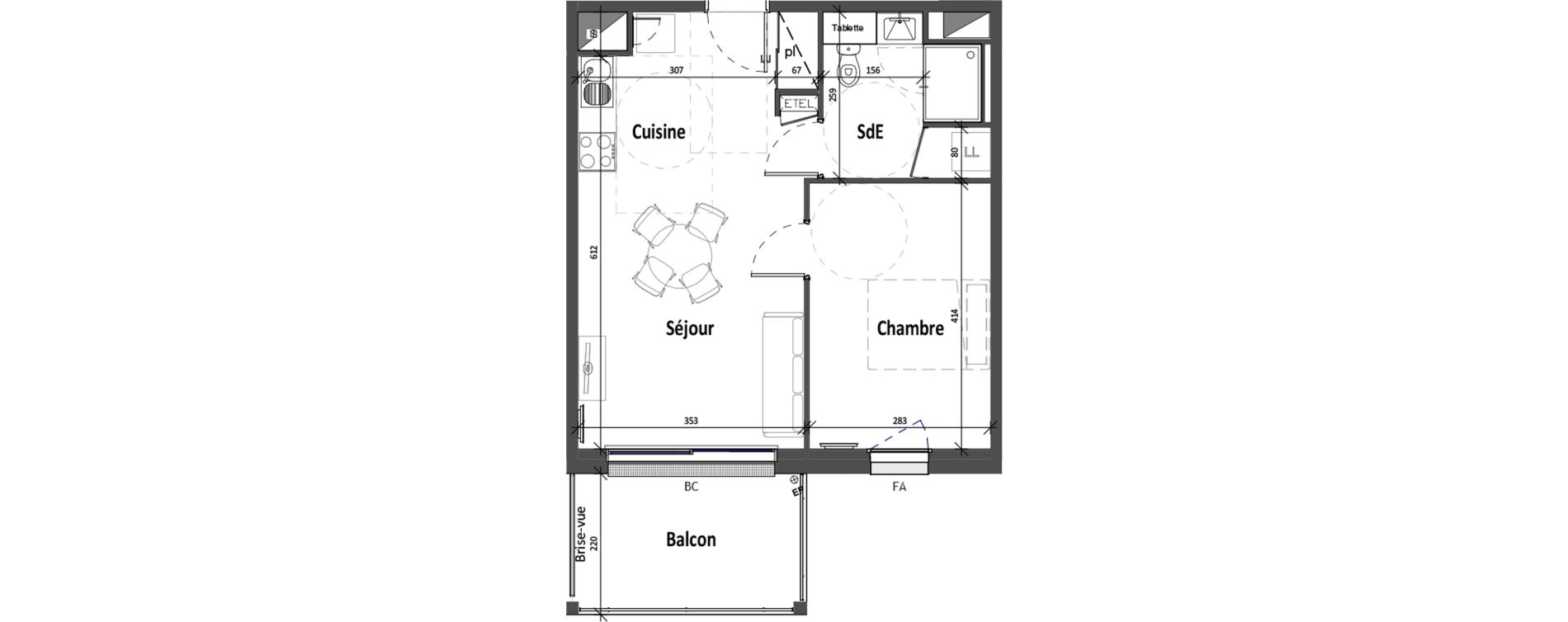 Appartement T2 de 41,05 m2 &agrave; Angers Croix blanche