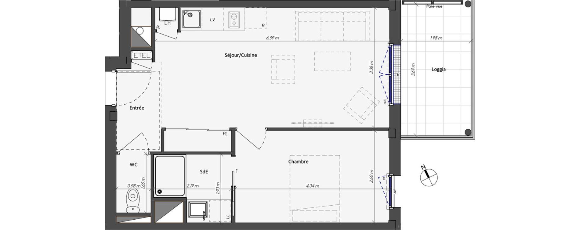 Appartement T2 de 42,69 m2 &agrave; Angers Copernic