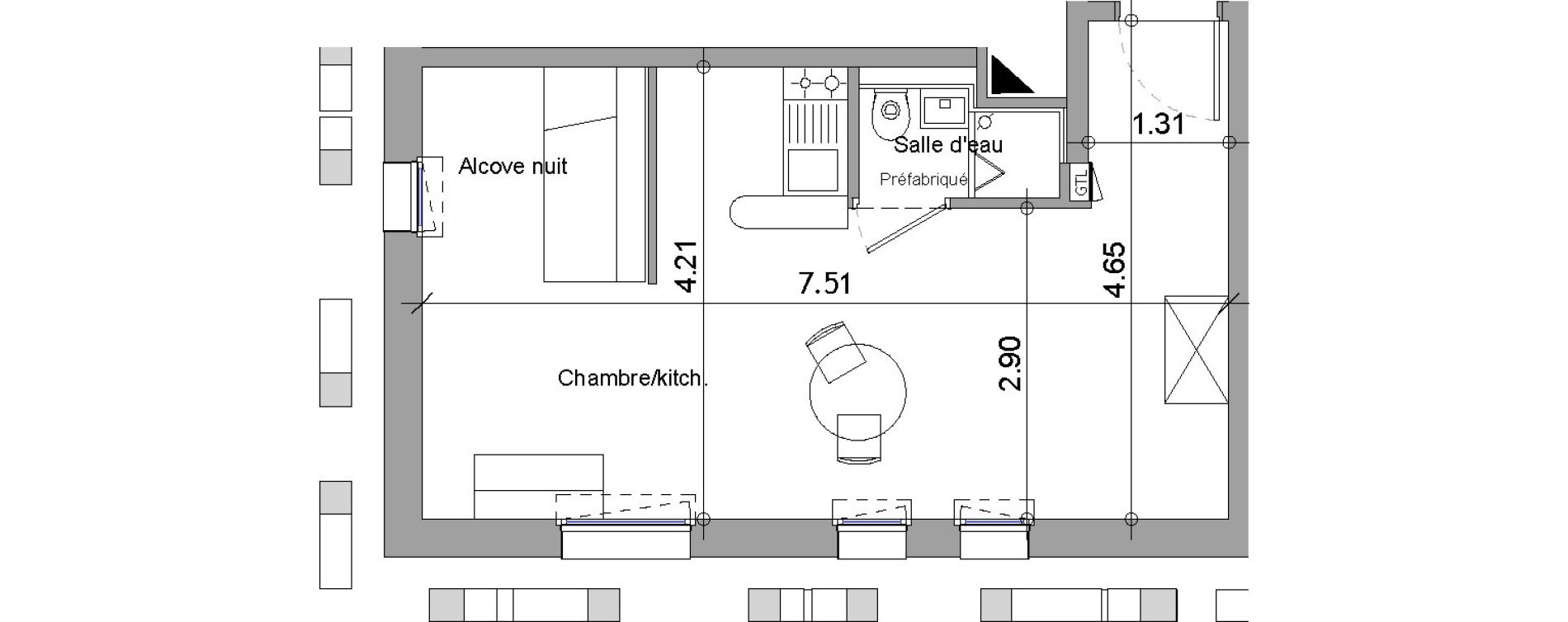 Appartement T1 bis de 30,82 m2 &agrave; Angers Les capucins
