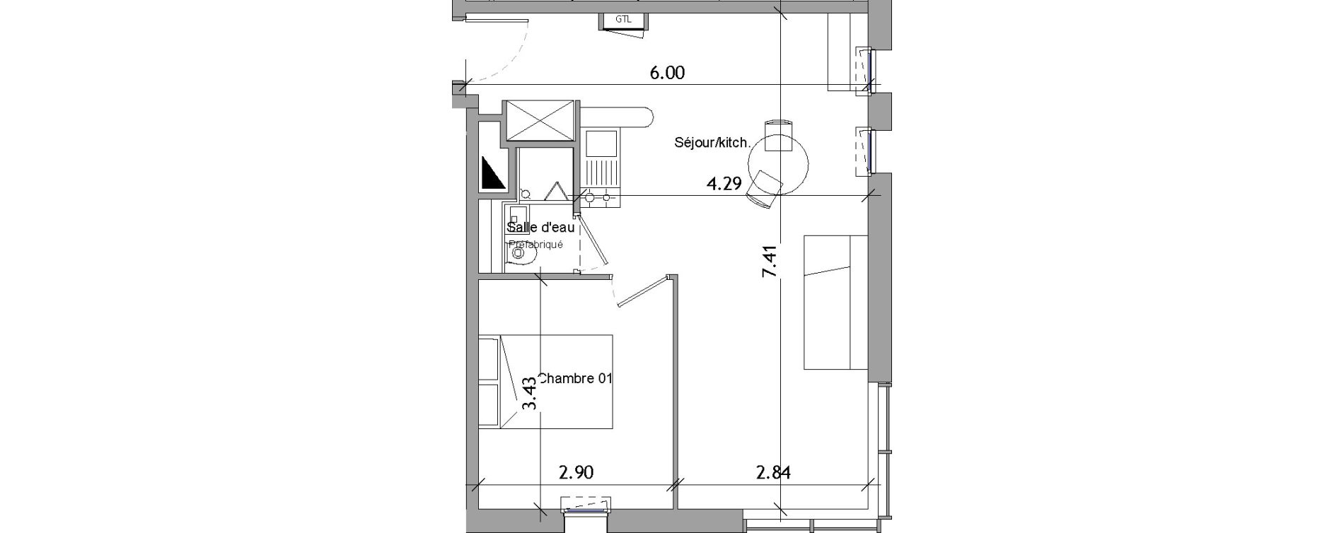 Appartement T2 de 41,15 m2 &agrave; Angers Les capucins