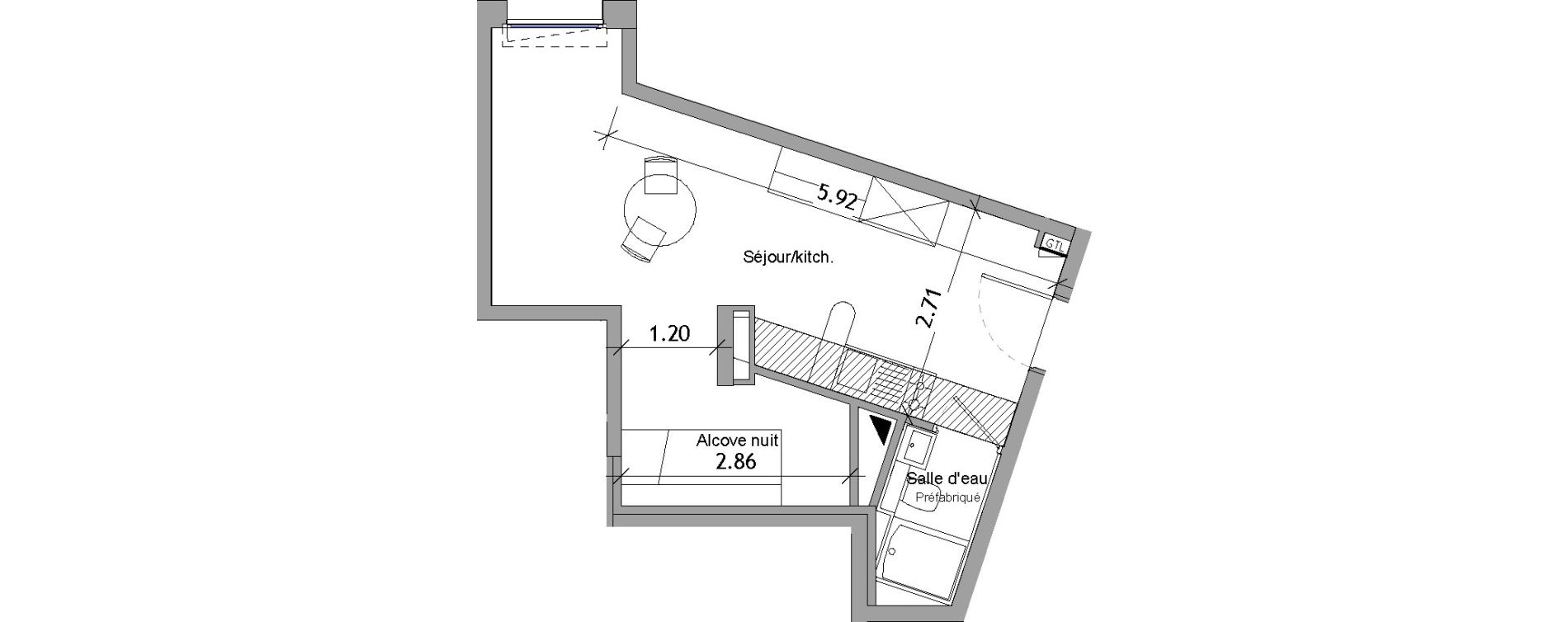 Appartement T1 bis de 27,66 m2 &agrave; Angers Les capucins