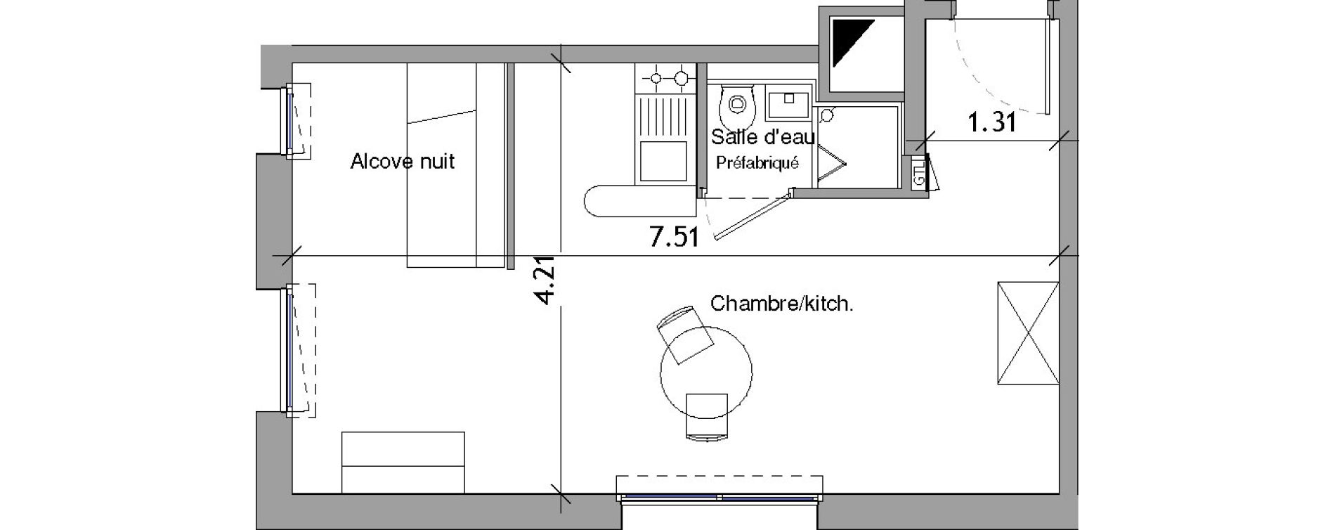 Appartement T1 bis de 30,81 m2 &agrave; Angers Les capucins