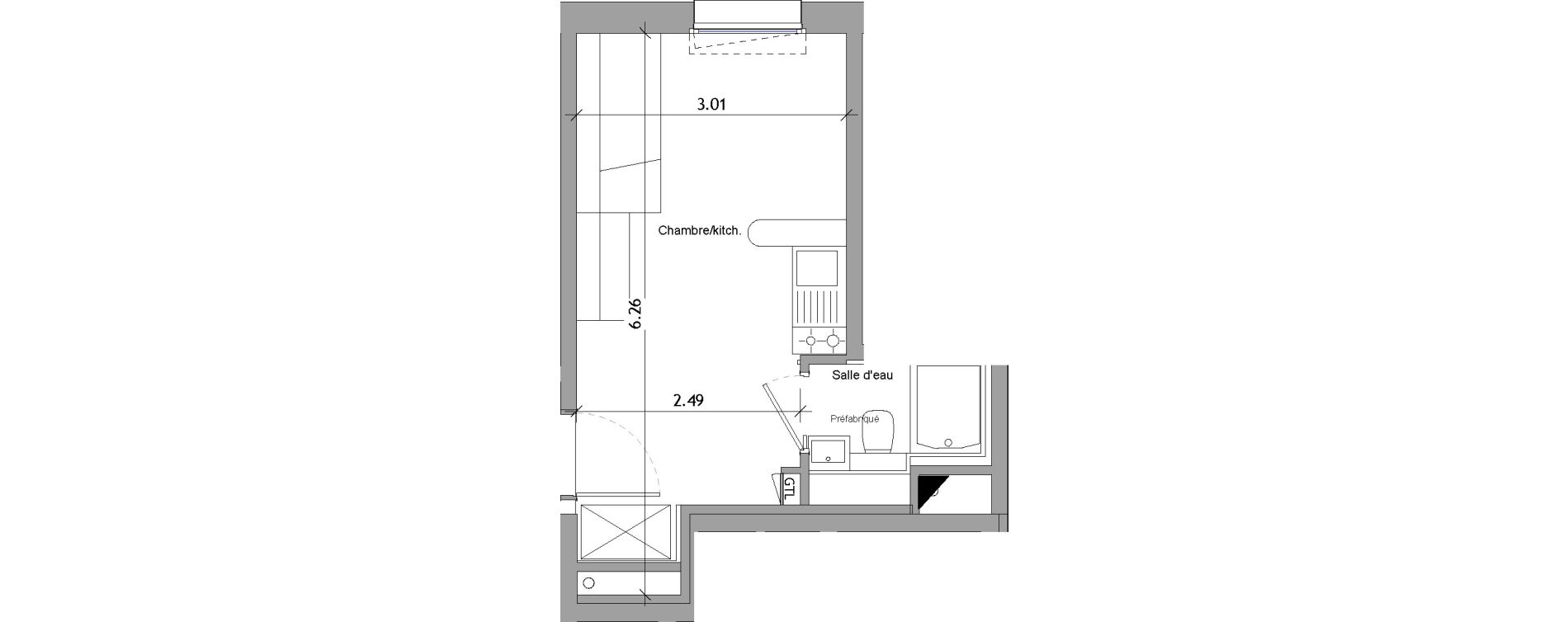 Appartement T1 de 17,80 m2 &agrave; Angers Les capucins