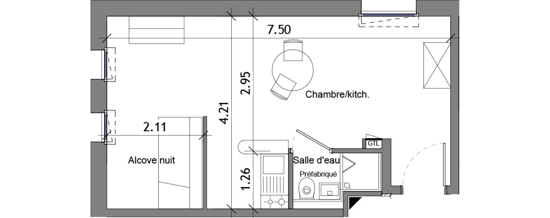 Appartement T1 bis de 29,54 m2 &agrave; Angers Les capucins