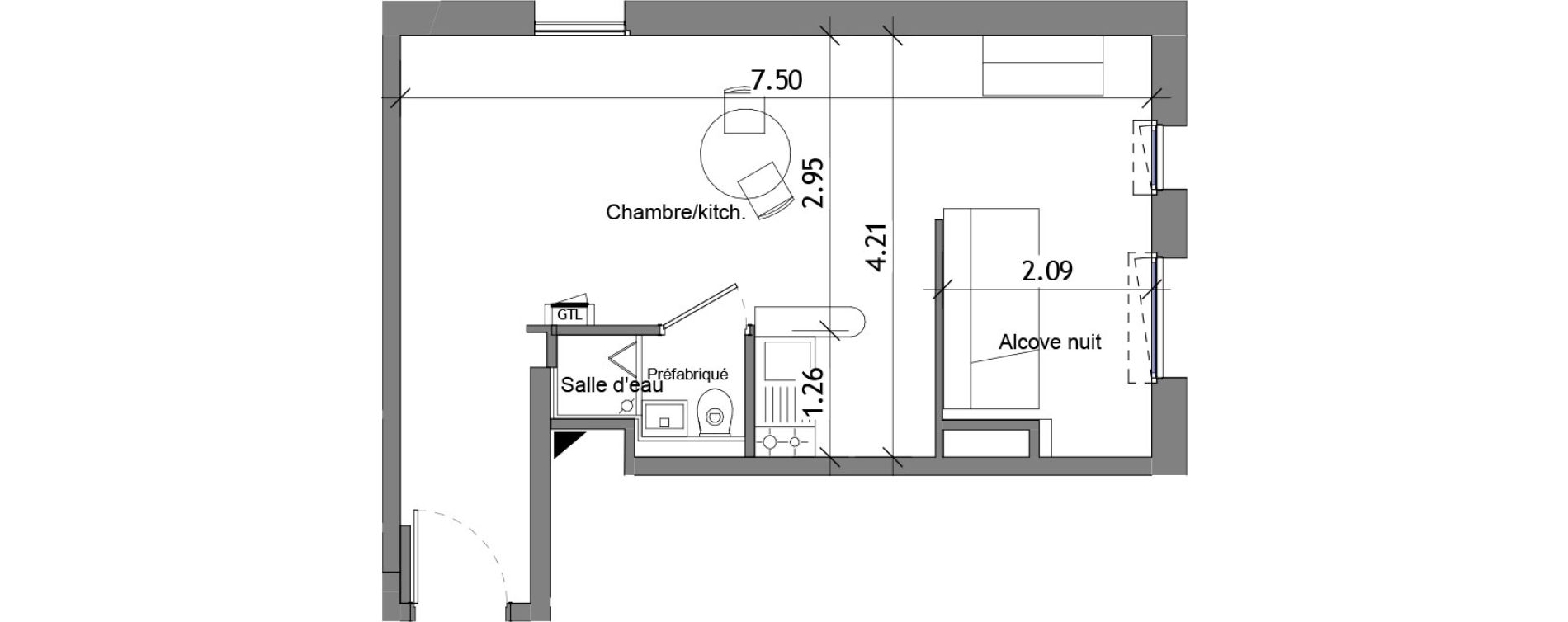Appartement T1 bis de 31,61 m2 &agrave; Angers Les capucins