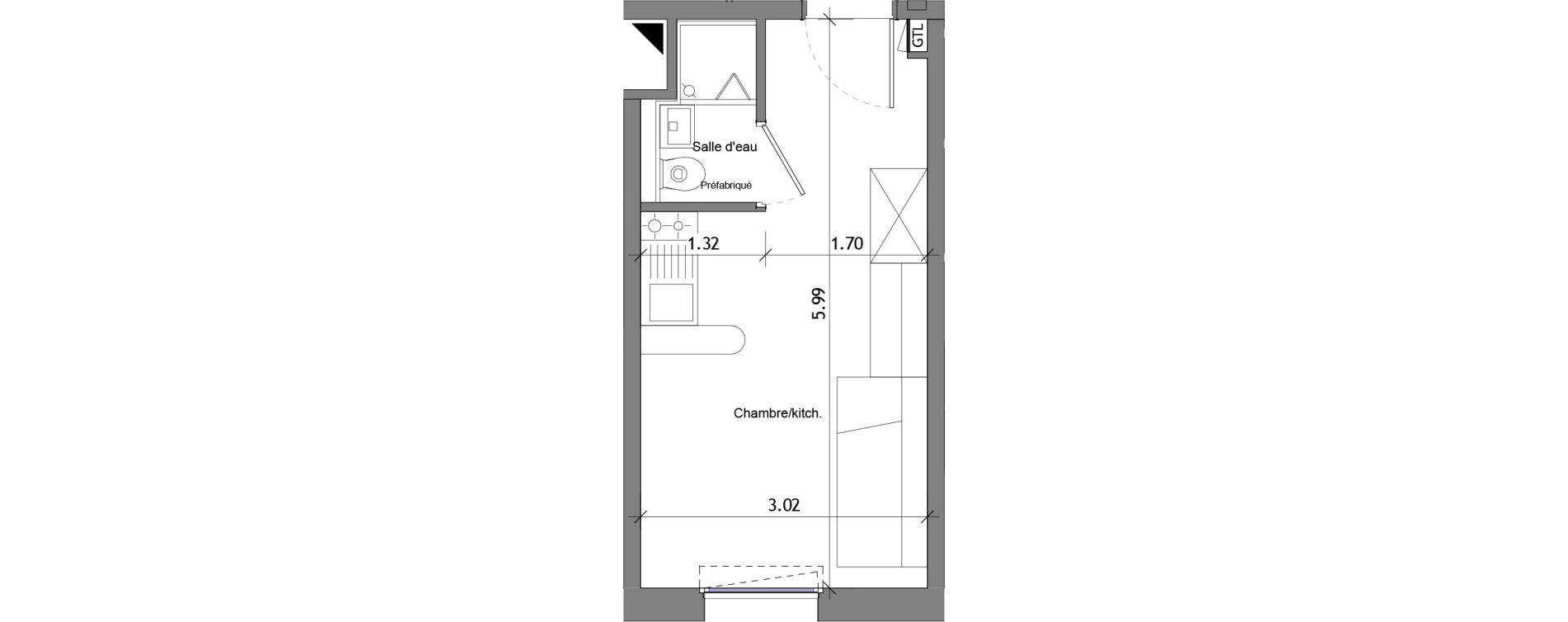 Appartement T1 de 17,06 m2 &agrave; Angers Les capucins