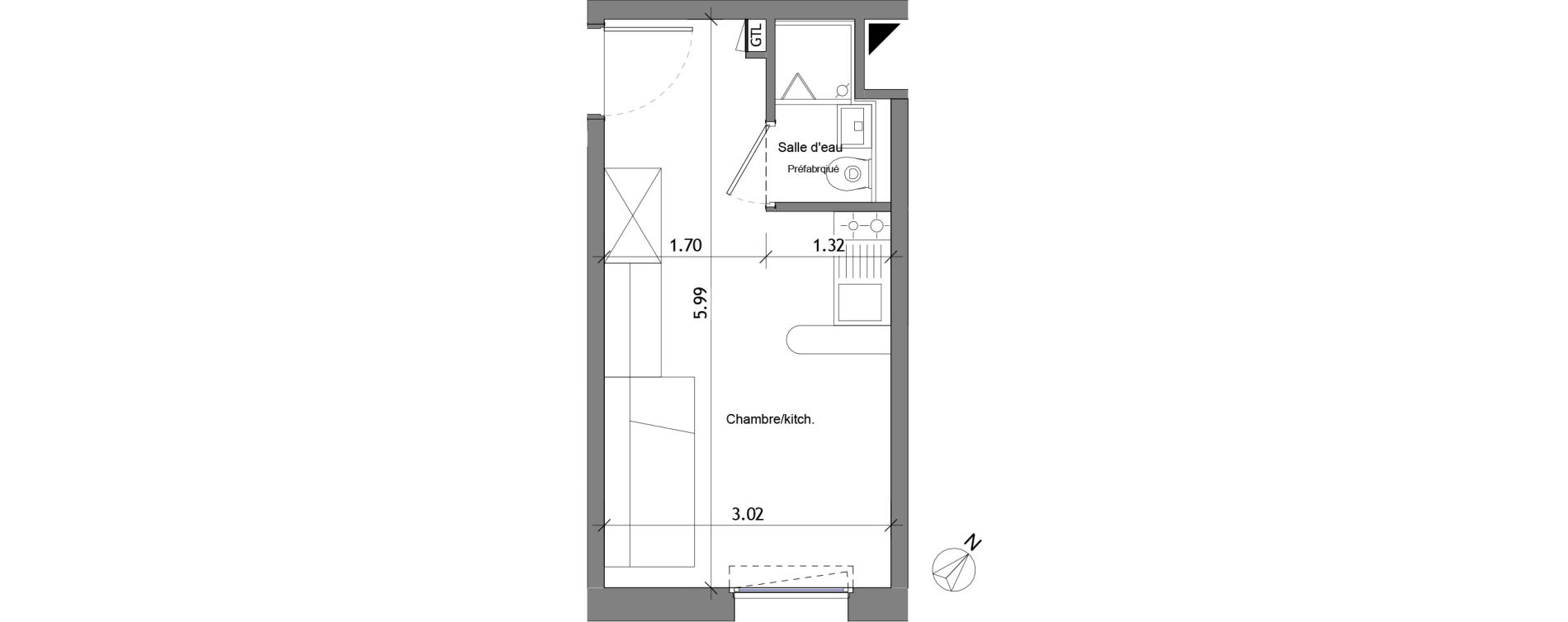 Appartement T1 bis de 17,06 m2 &agrave; Angers Les capucins