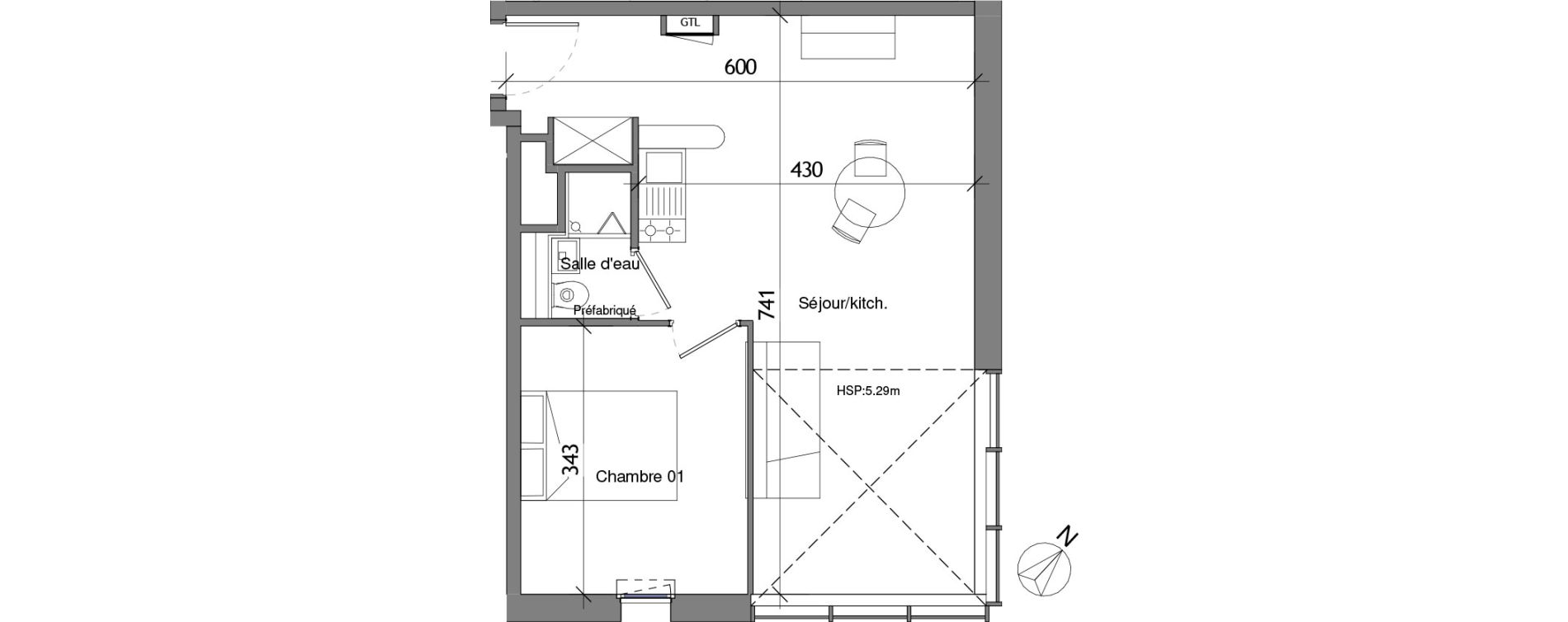 Appartement T2 de 41,16 m2 &agrave; Angers Les capucins
