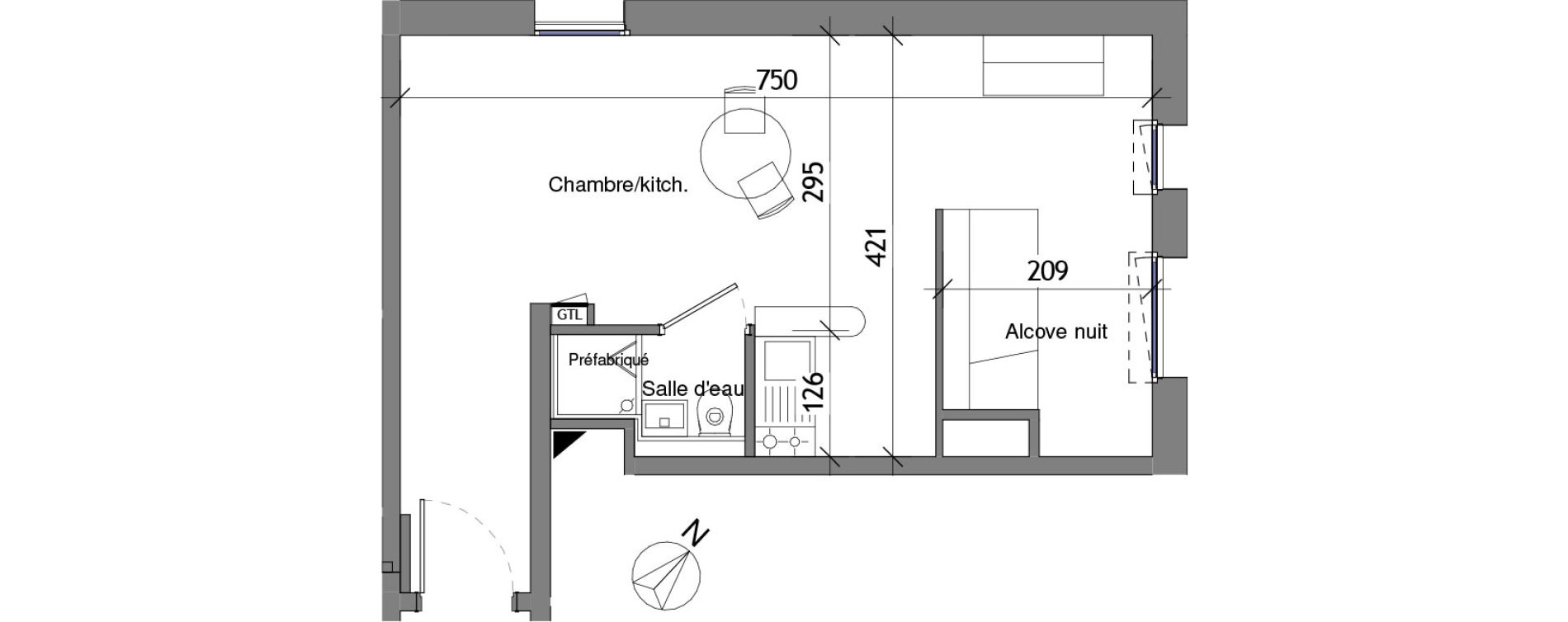 Appartement T1 bis de 31,48 m2 &agrave; Angers Les capucins