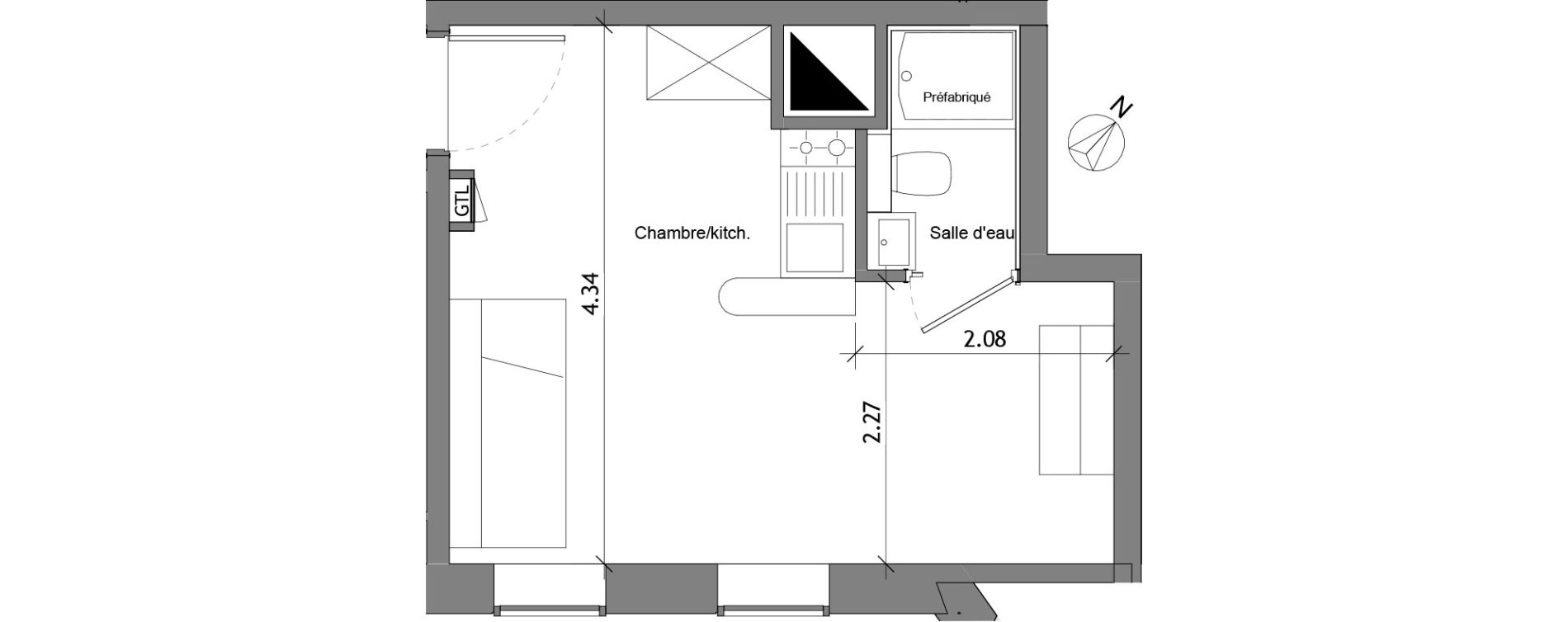 Appartement T1 de 20,26 m2 &agrave; Angers Les capucins