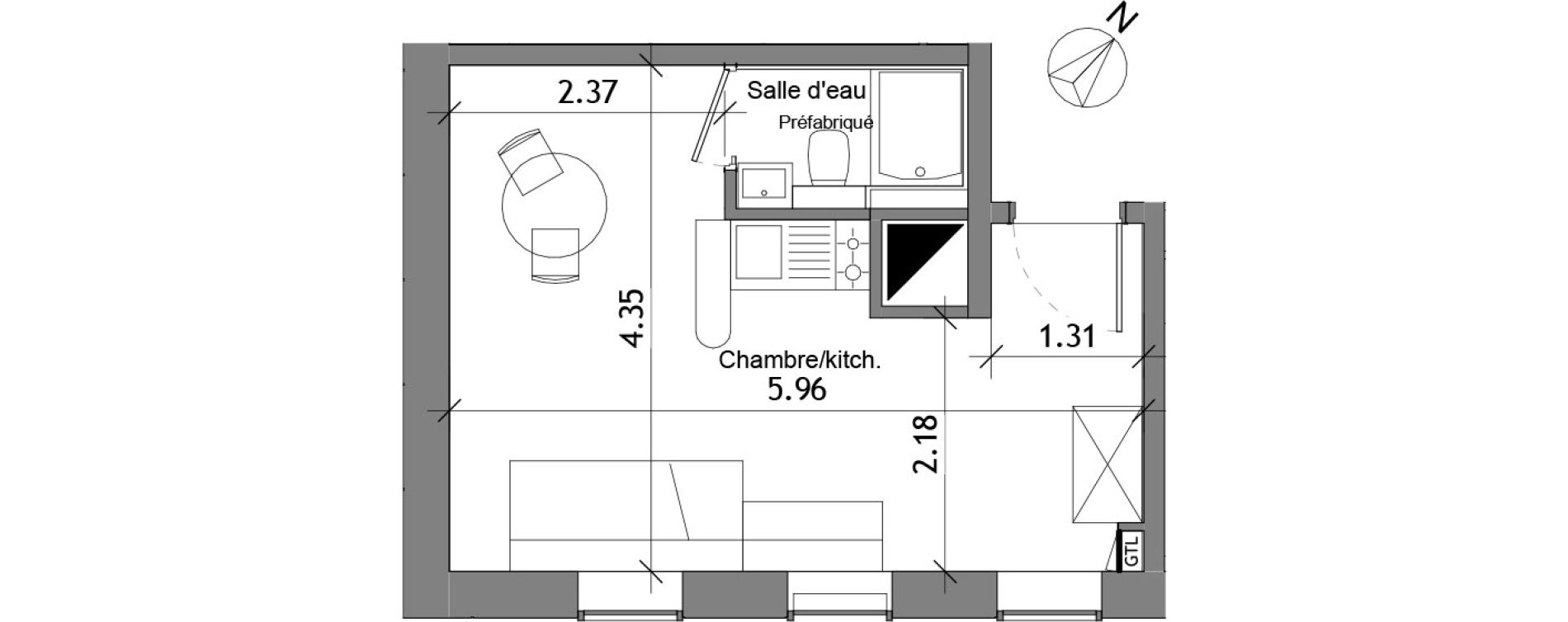 Appartement T1 de 22,19 m2 &agrave; Angers Les capucins