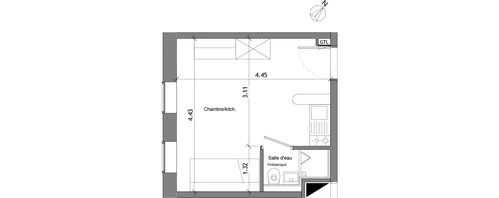 Appartement T1 de 18,68 m2 &agrave; Angers Les capucins