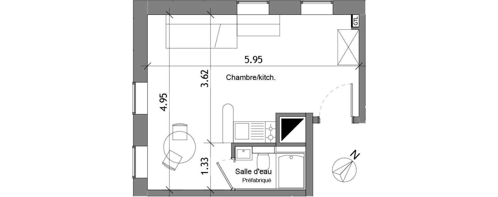 Appartement T1 bis de 24,82 m2 &agrave; Angers Les capucins
