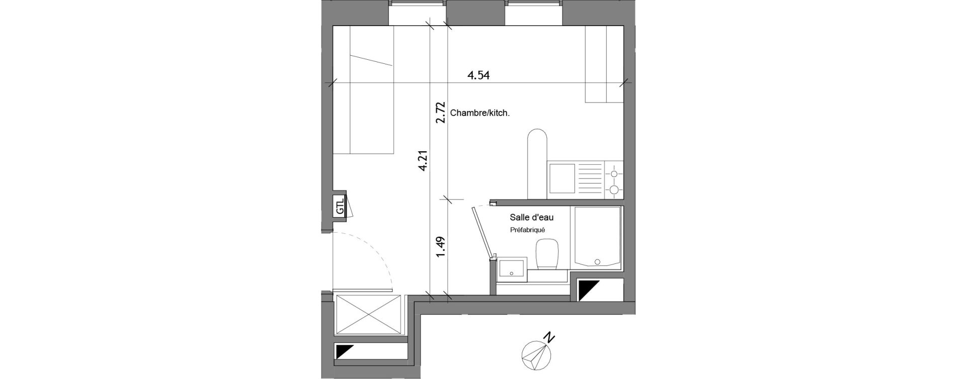 Appartement T1 de 18,63 m2 &agrave; Angers Les capucins