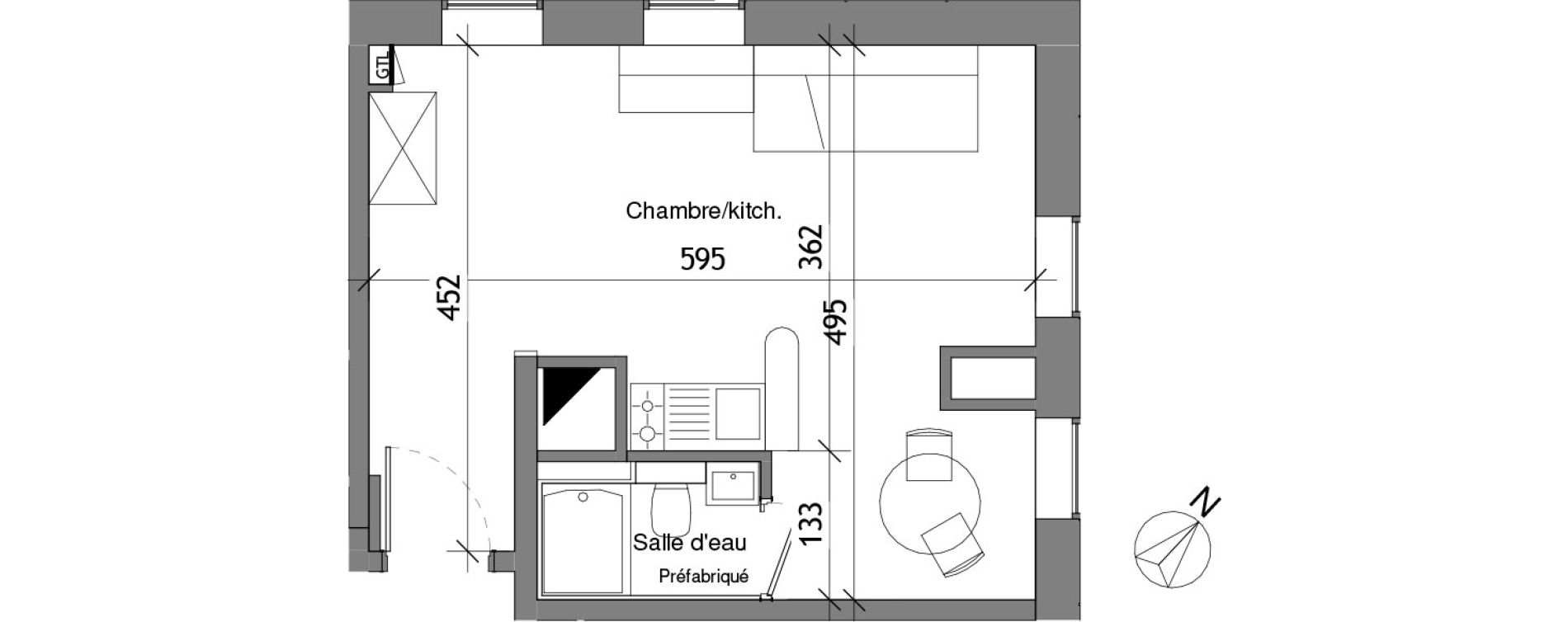 Appartement T1 bis de 26,53 m2 &agrave; Angers Les capucins