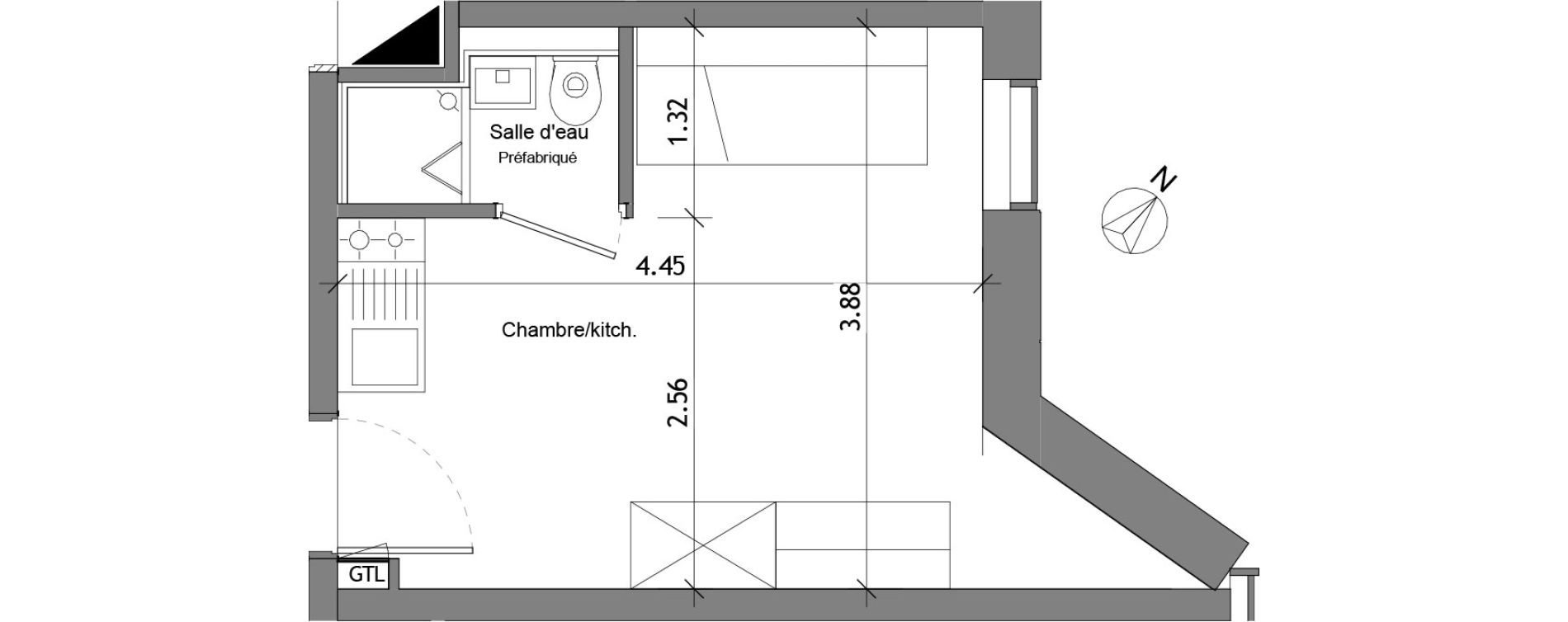 Appartement T1 de 16,79 m2 &agrave; Angers Les capucins