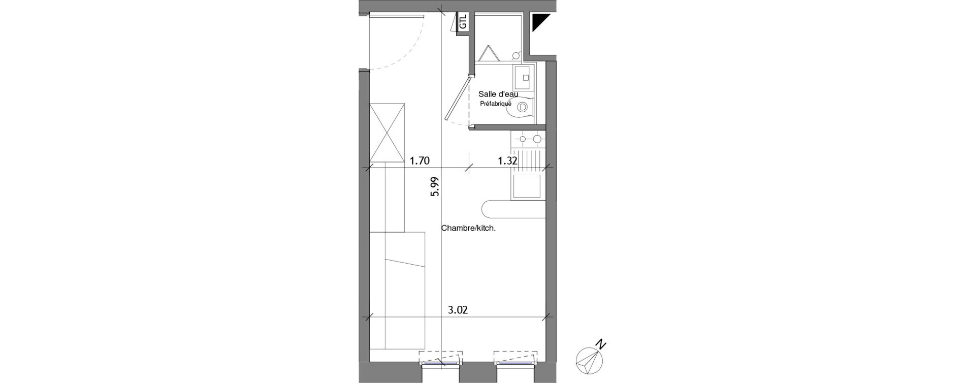 Appartement T1 de 17,06 m2 &agrave; Angers Les capucins