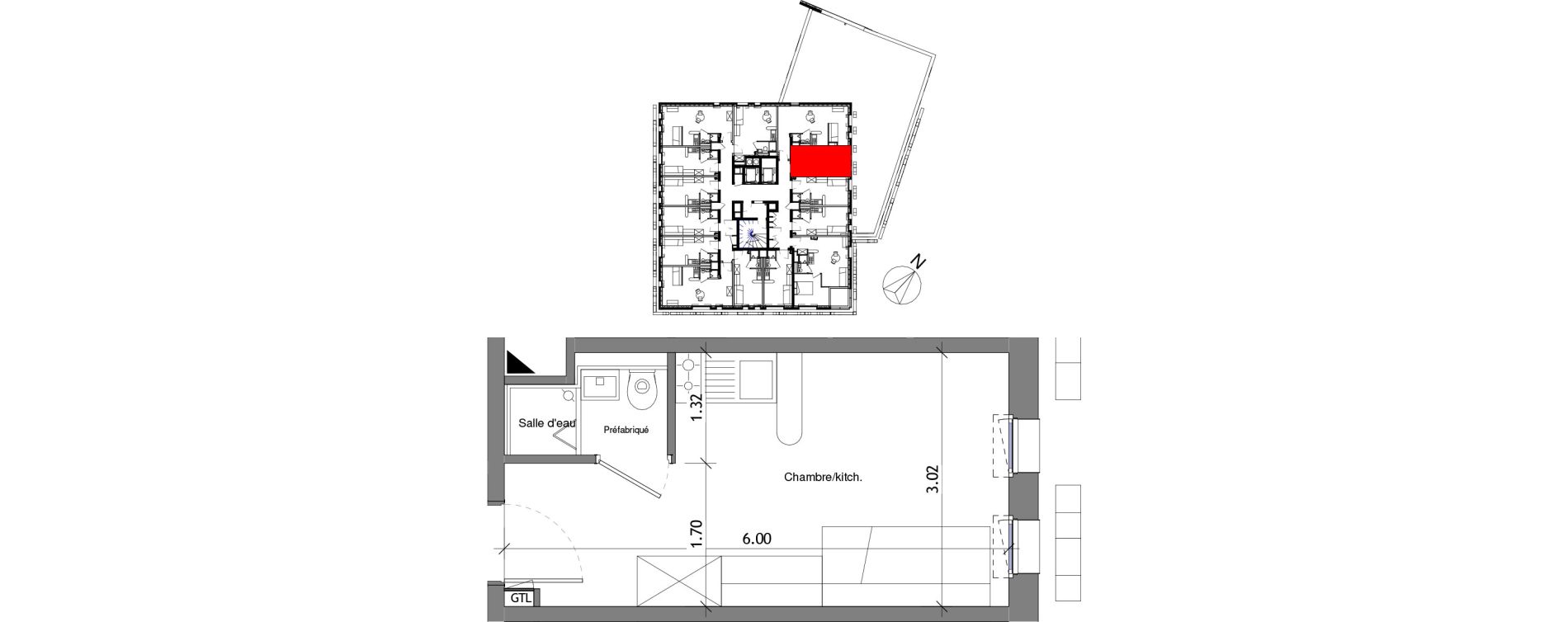 Appartement T1 de 17,07 m2 &agrave; Angers Les capucins