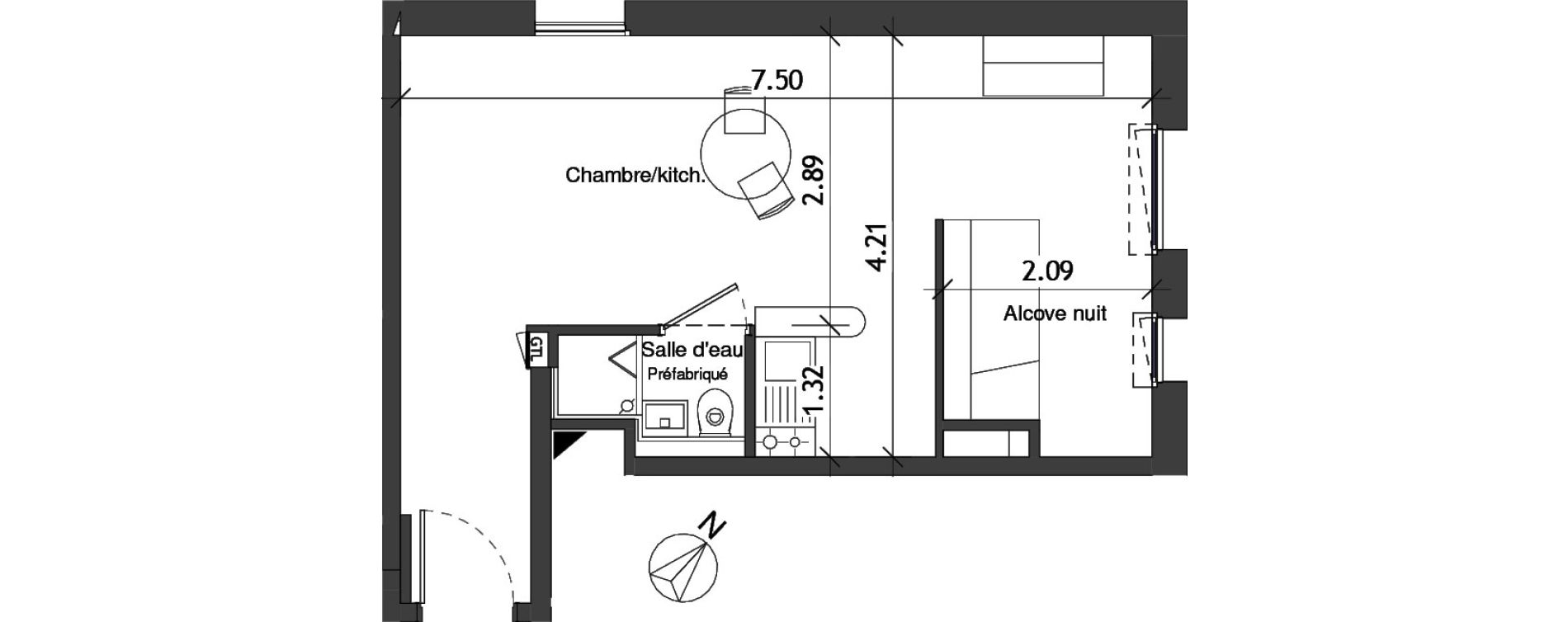 Appartement T1 bis de 31,60 m2 &agrave; Angers Les capucins