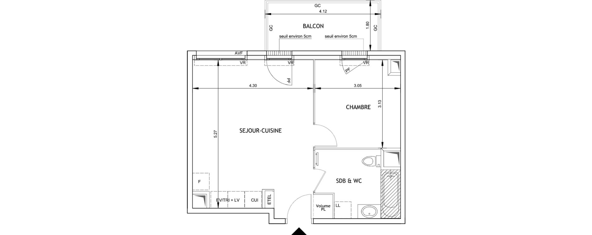 Appartement T2 de 38,89 m2 &agrave; Angers Luther king