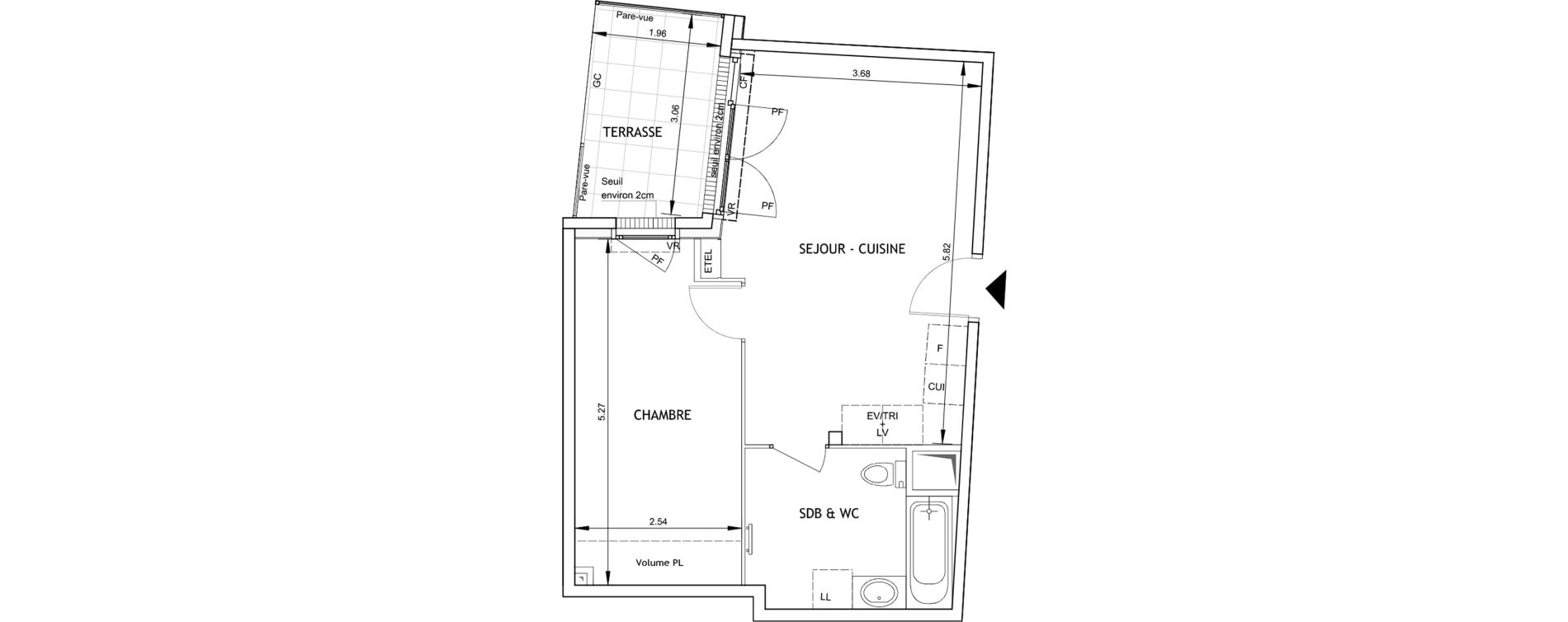 Appartement T2 de 41,33 m2 &agrave; Angers Luther king