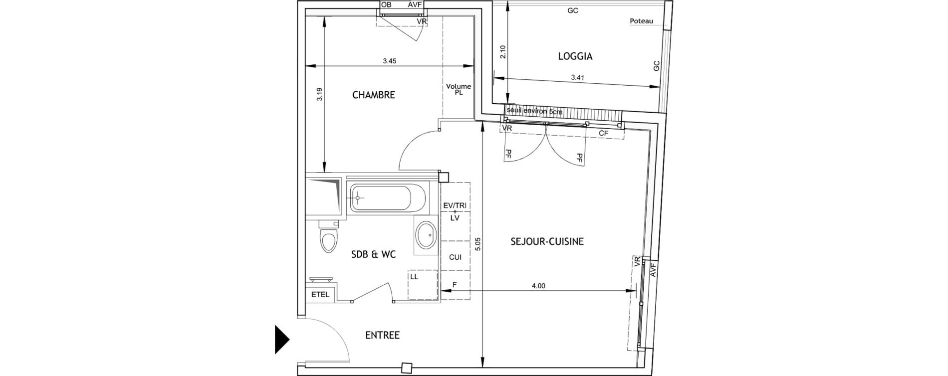 Appartement T2 de 40,28 m2 &agrave; Angers Luther king