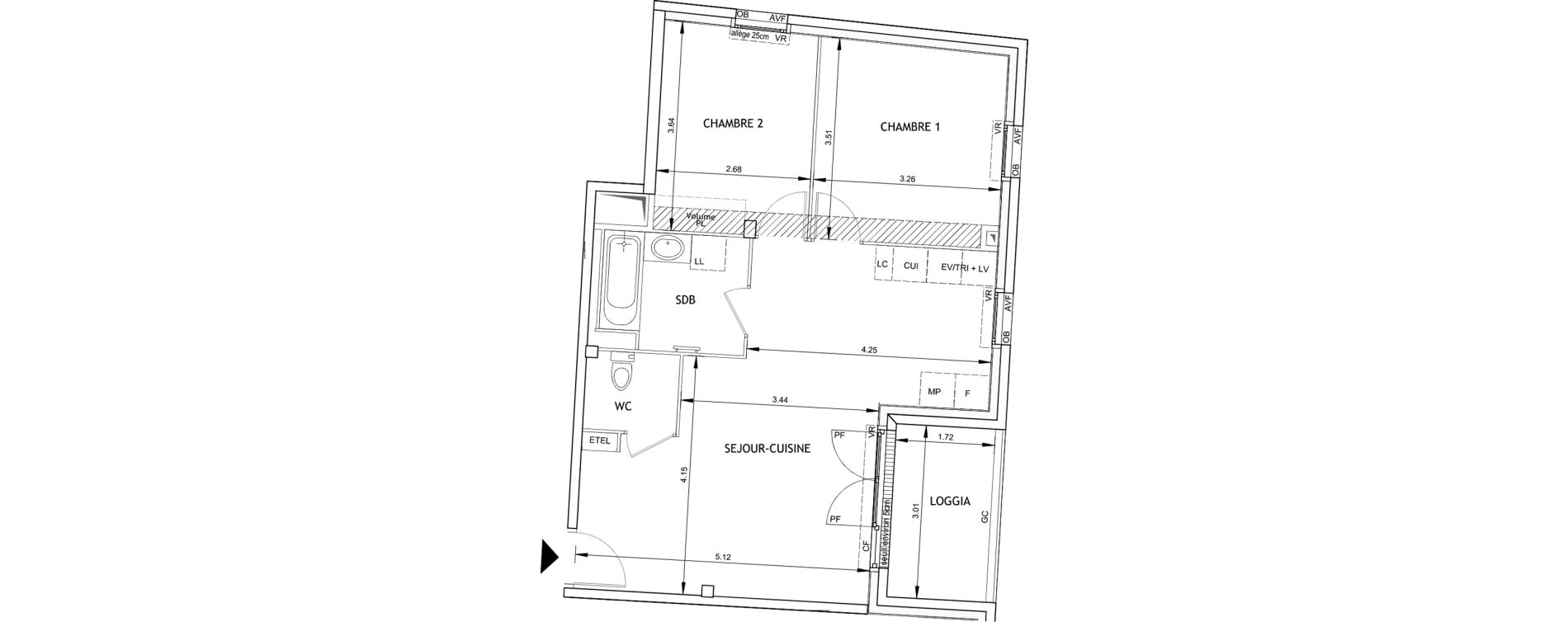 Appartement T3 de 56,68 m2 &agrave; Angers Luther king