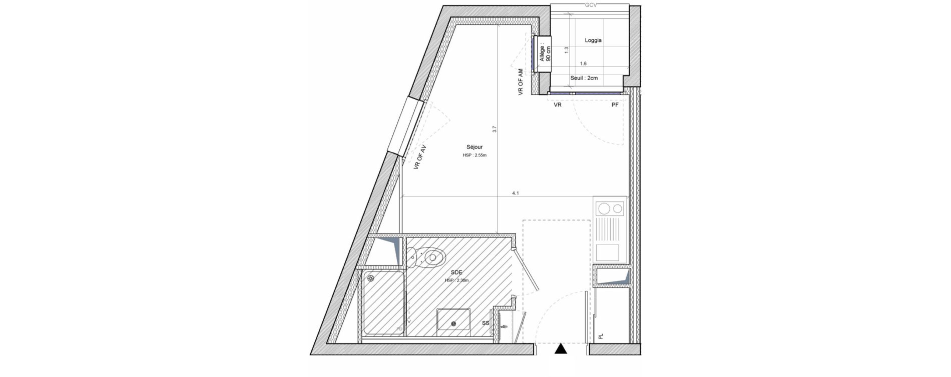 Studio meubl&eacute; de 19,61 m2 &agrave; Angers G&acirc;te-argent