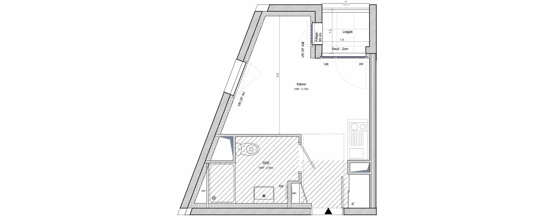 Studio meubl&eacute; de 19,66 m2 &agrave; Angers G&acirc;te-argent