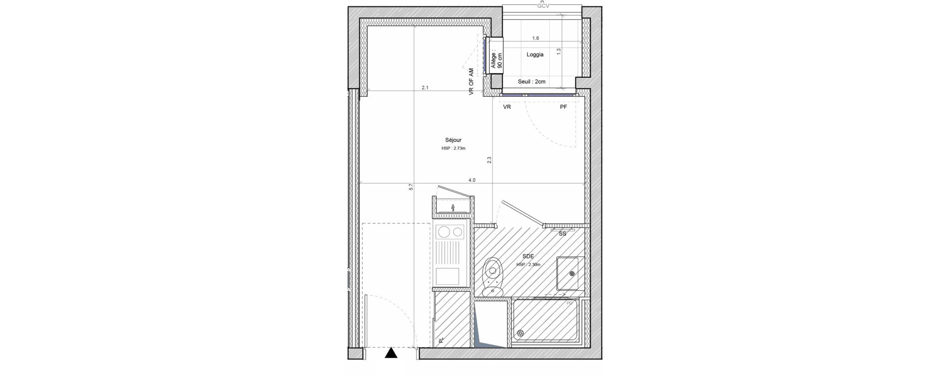 Studio meubl&eacute; de 19,19 m2 &agrave; Angers G&acirc;te-argent